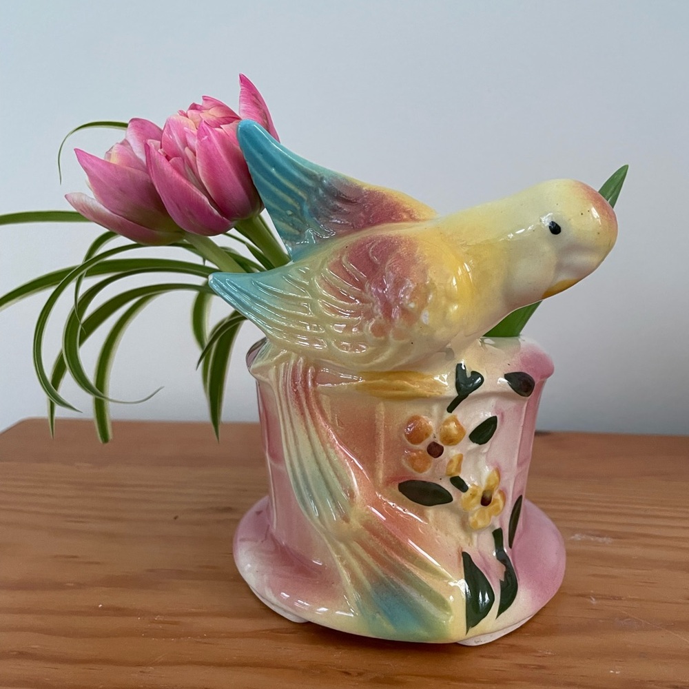 Mid-Century American Bisque Parakeet Planter